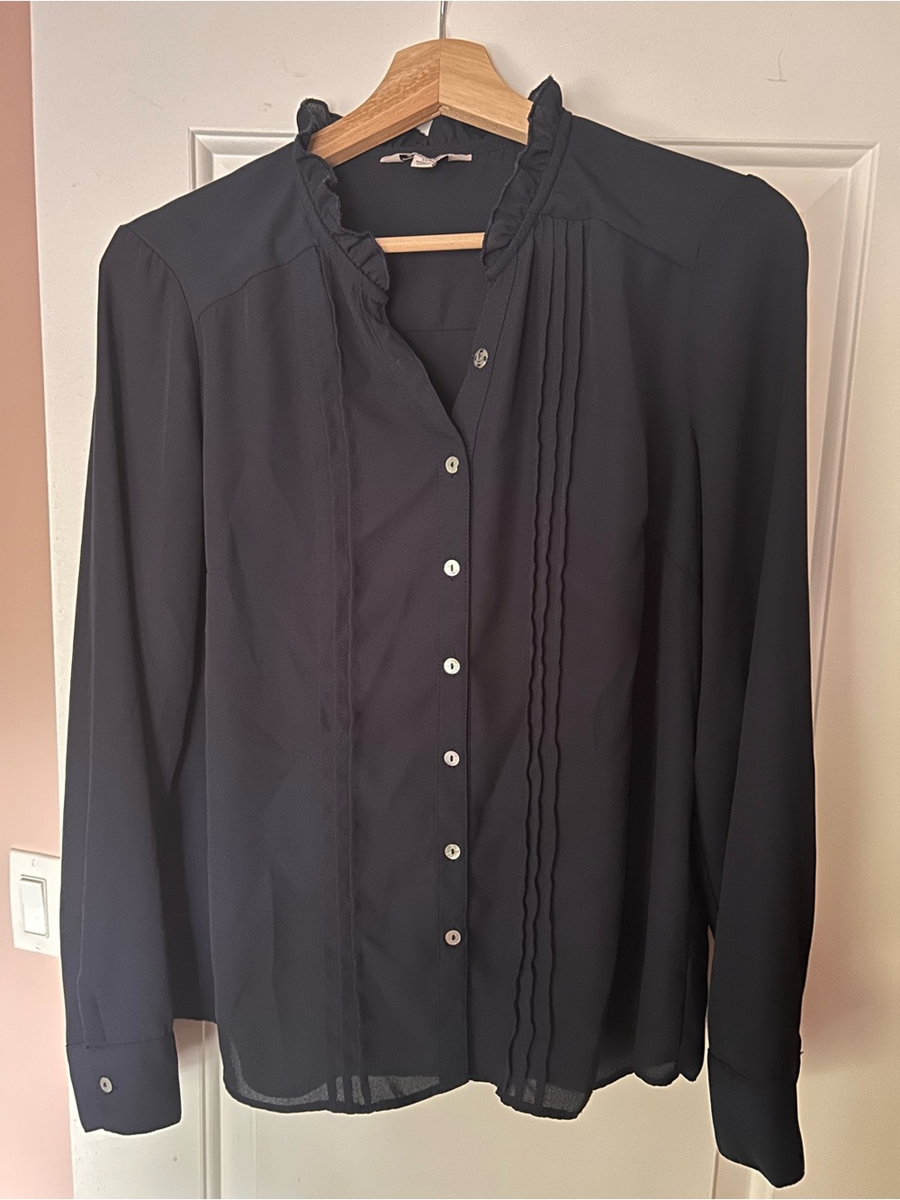 Nanette Lepore Black Ruffle-Trim Button-Down Blouse